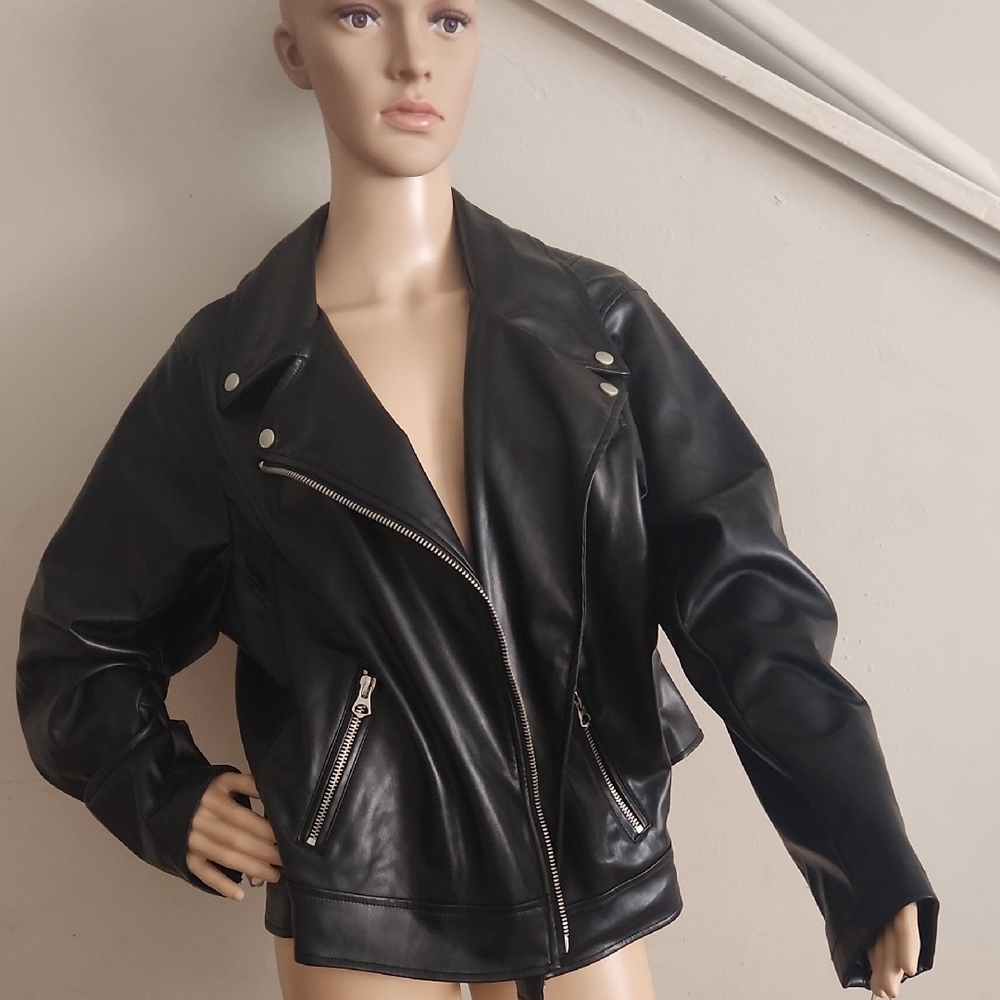Torrid Black Leather Motorcycle Jacket Asymmetrical Zipper